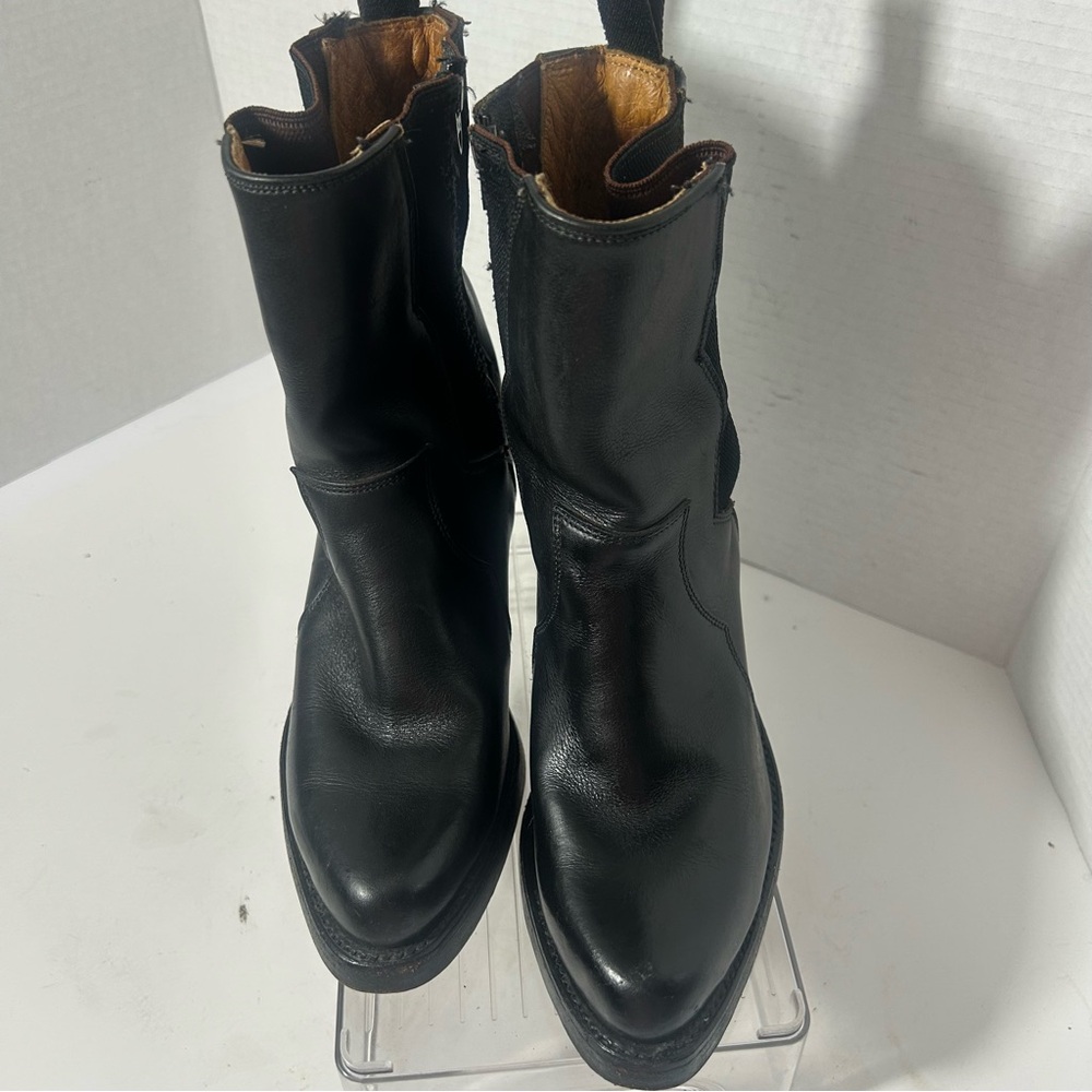 FRYE Women’s Black Leather Heeled Ankle Boots Goth Witchy Western Moto 5.5 - Picture 4 of 10